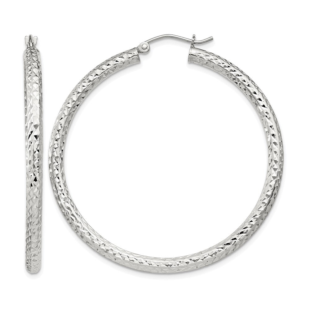 Sterling Silver D/C 3x45mm Hoop Earrings