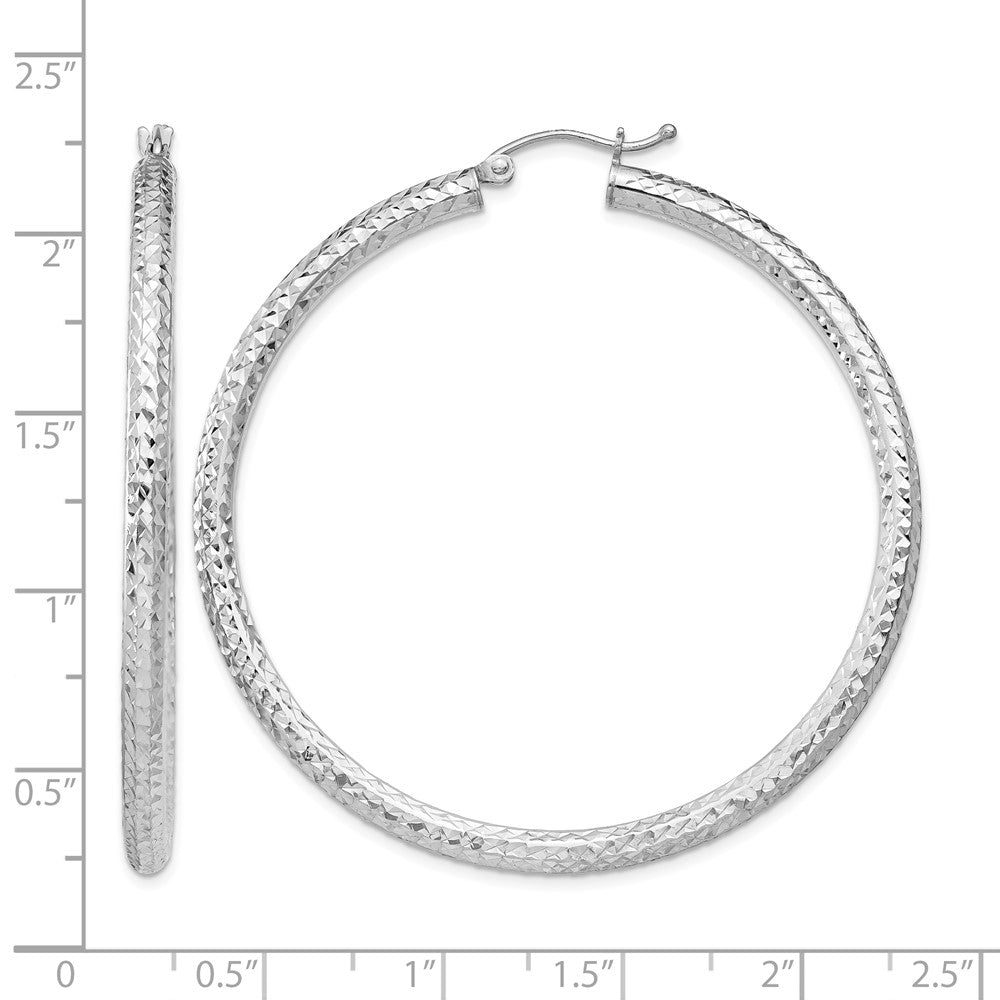 Sterling Silver Rhodium-plated D/C 3x50mm Hoop Earrings