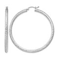 Sterling Silver Rhodium-plated D/C 3x50mm Hoop Earrings