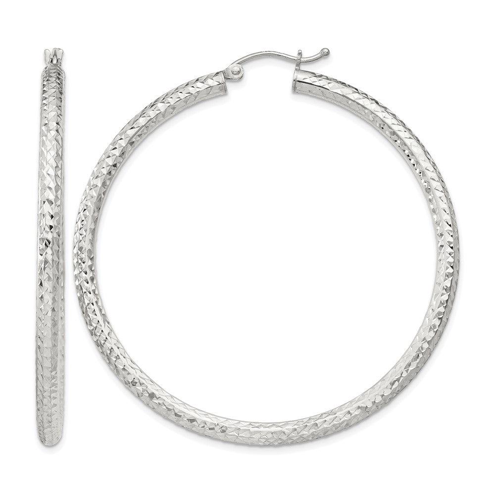 Sterling Silver D/C 3x50mm Hoop Earrings
