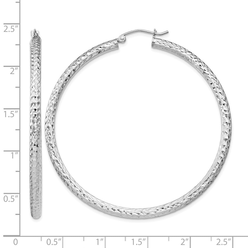 Sterling Silver Rhodium-plated D/C 3x55mm Hoop Earrings