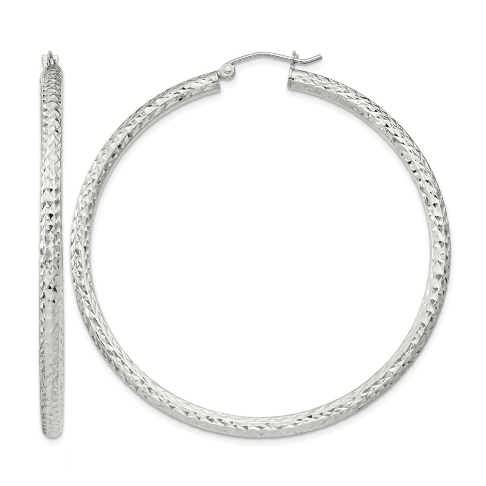 Sterling Silver D/C 3x55mm Hoop Earrings