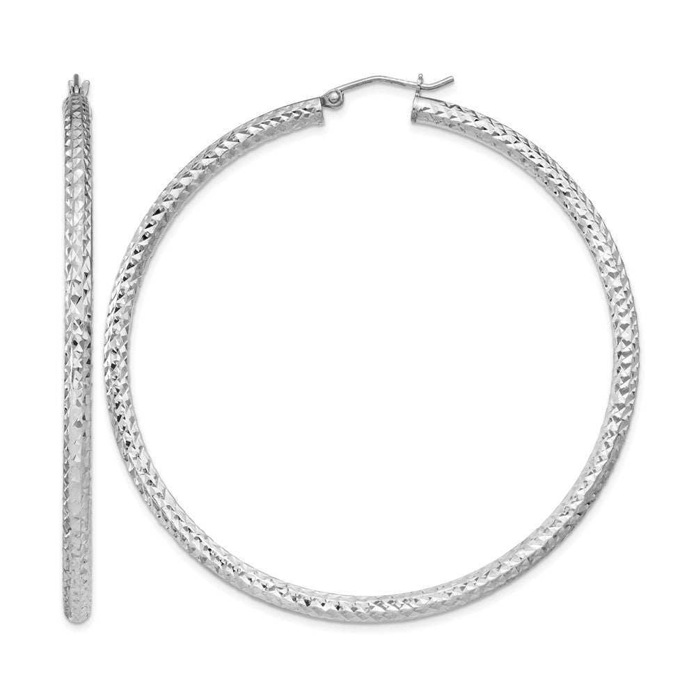 Sterling Silver Rhodium-plated D/C 3x60mm Hoop Earrings
