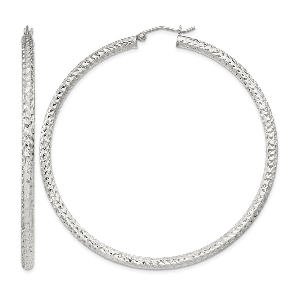 Sterling Silver D/C 3x60mm Hoop Earrings