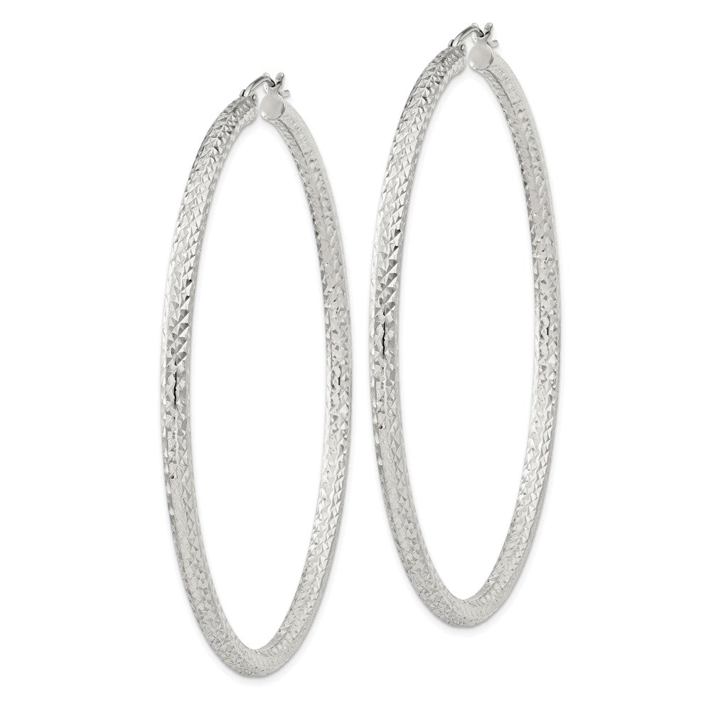 Sterling Silver D/C 3x65mm Hoop Earrings
