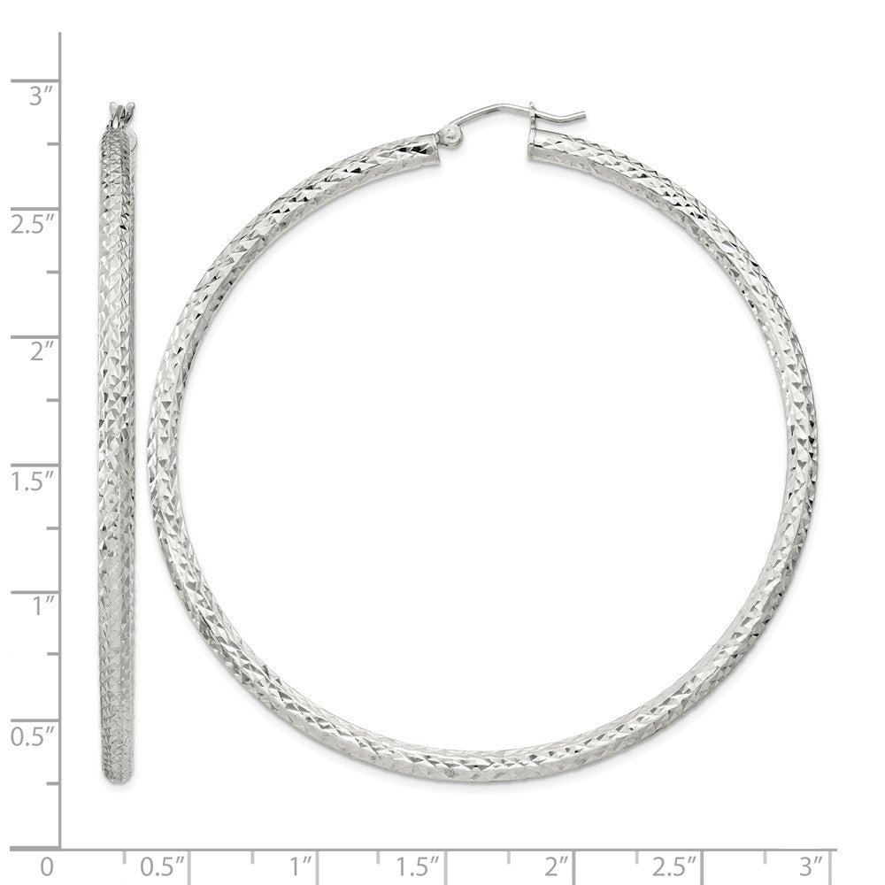 Sterling Silver D/C 3x65mm Hoop Earrings