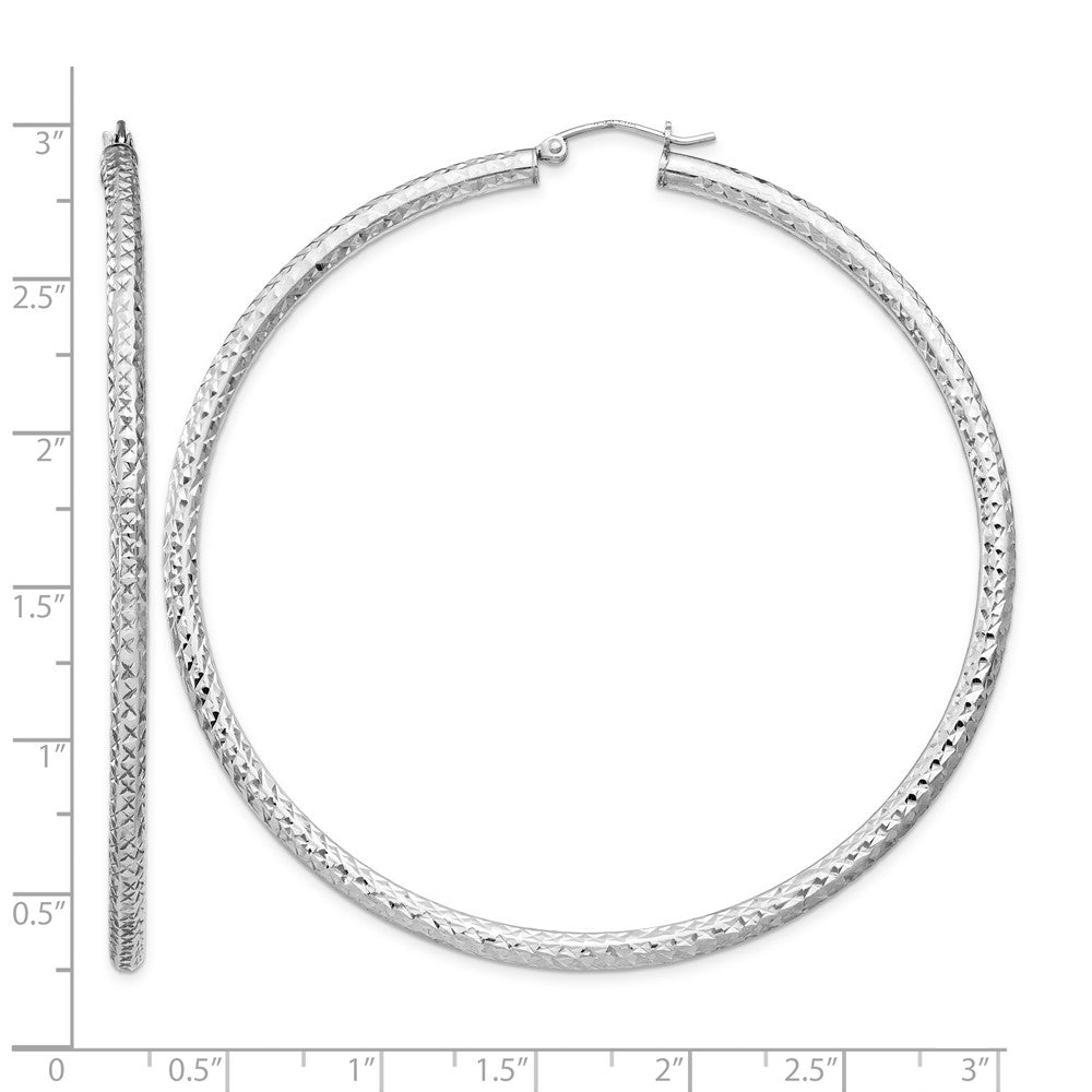 Sterling Silver Rhodium-plated D/C 3x70mm Hoop Earrings