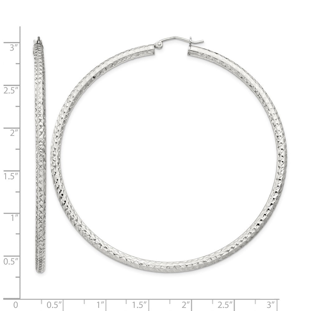 Sterling Silver D/C 3x70mm Hoop Earrings