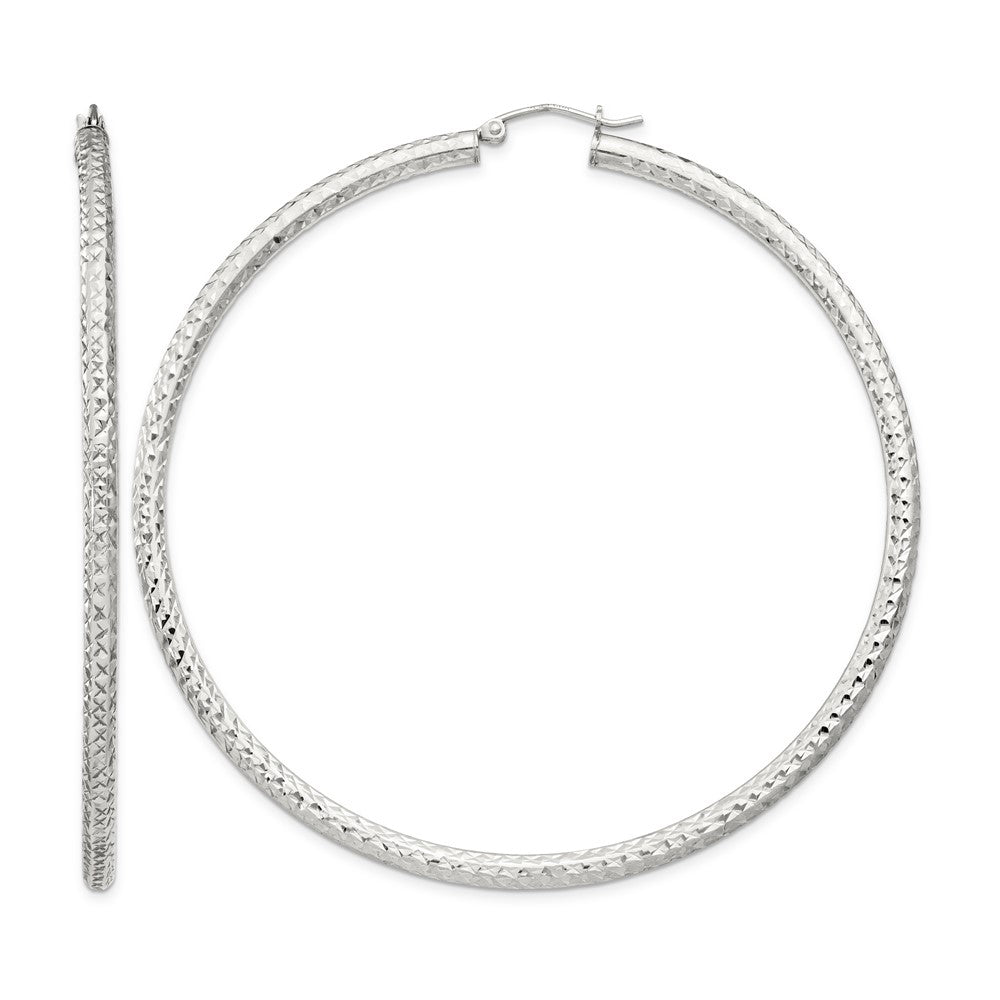 Sterling Silver D/C 3x70mm Hoop Earrings