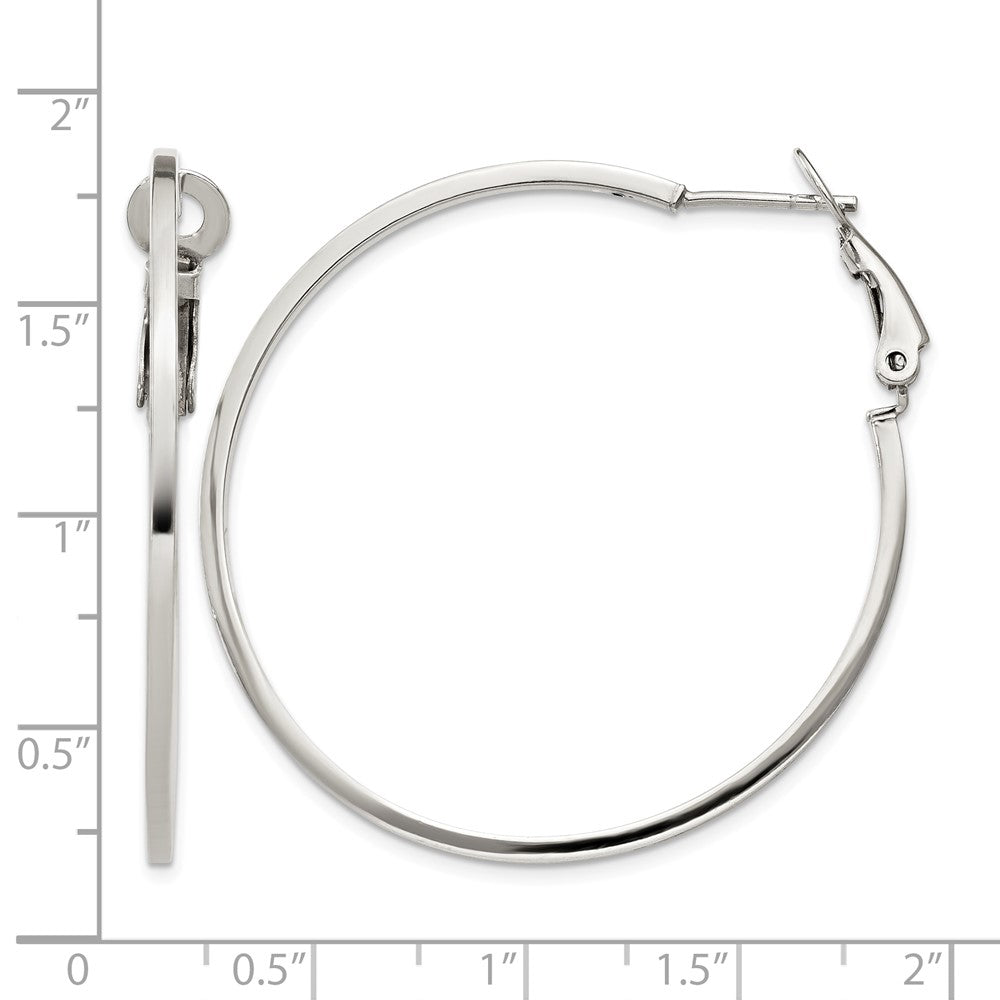 Sterling Silver RH-plated 1.5x40mm Omega Back Round Hoop Earrings