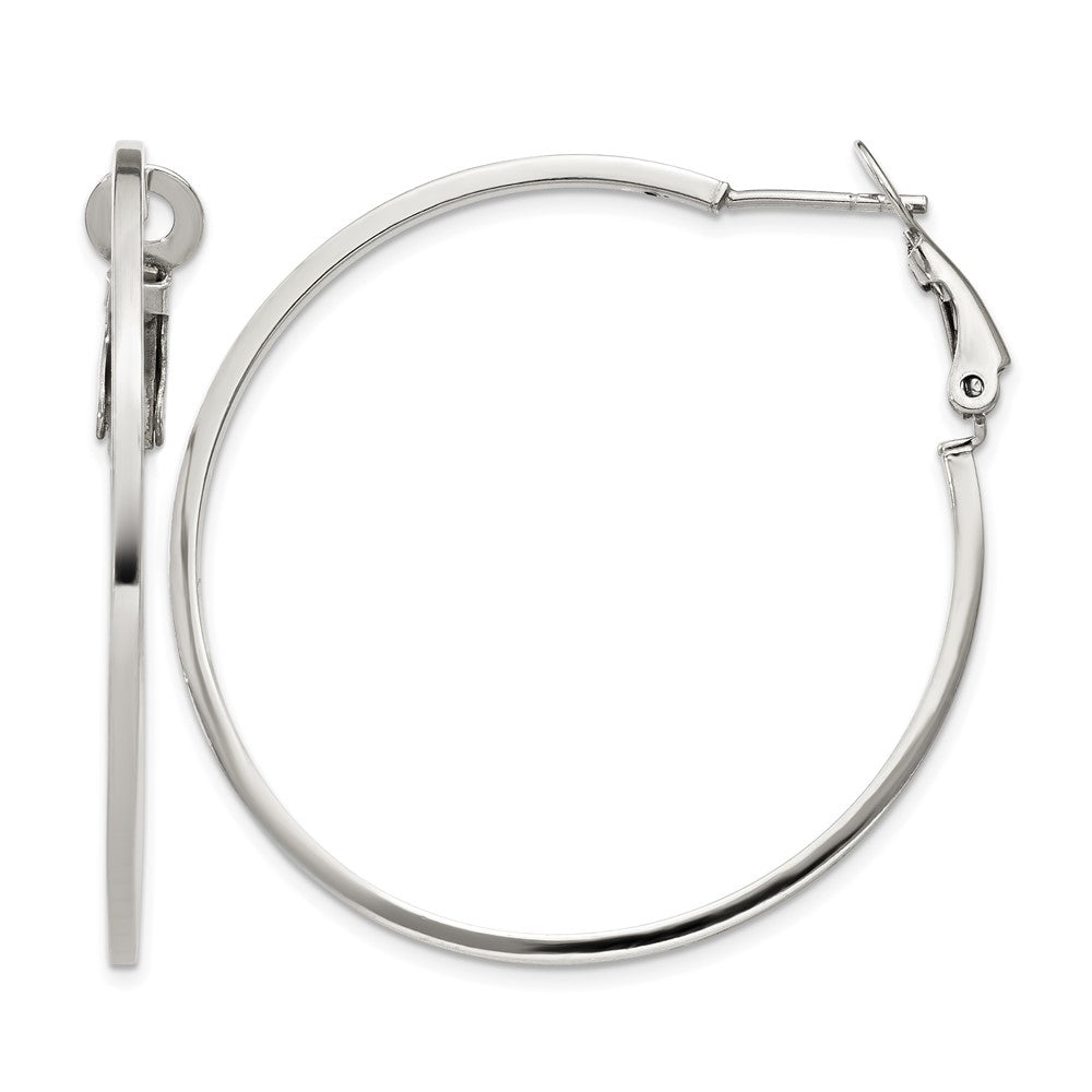 Sterling Silver RH-plated 1.5x40mm Omega Back Round Hoop Earrings