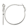 Sterling Silver RH-plated 1.5x40mm Omega Back Round Hoop Earrings