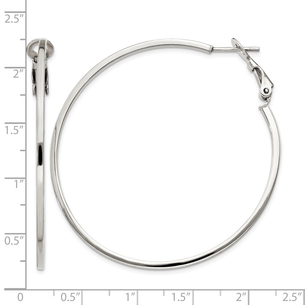 Sterling Silver RH-plated 1.5x50mm Omega Back Round Hoop Earrings