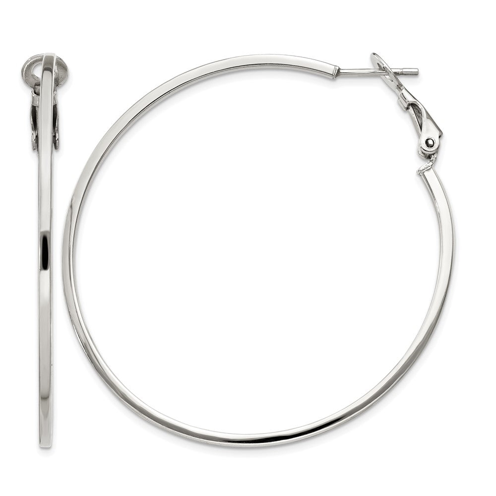 Sterling Silver RH-plated 1.5x50mm Omega Back Round Hoop Earrings