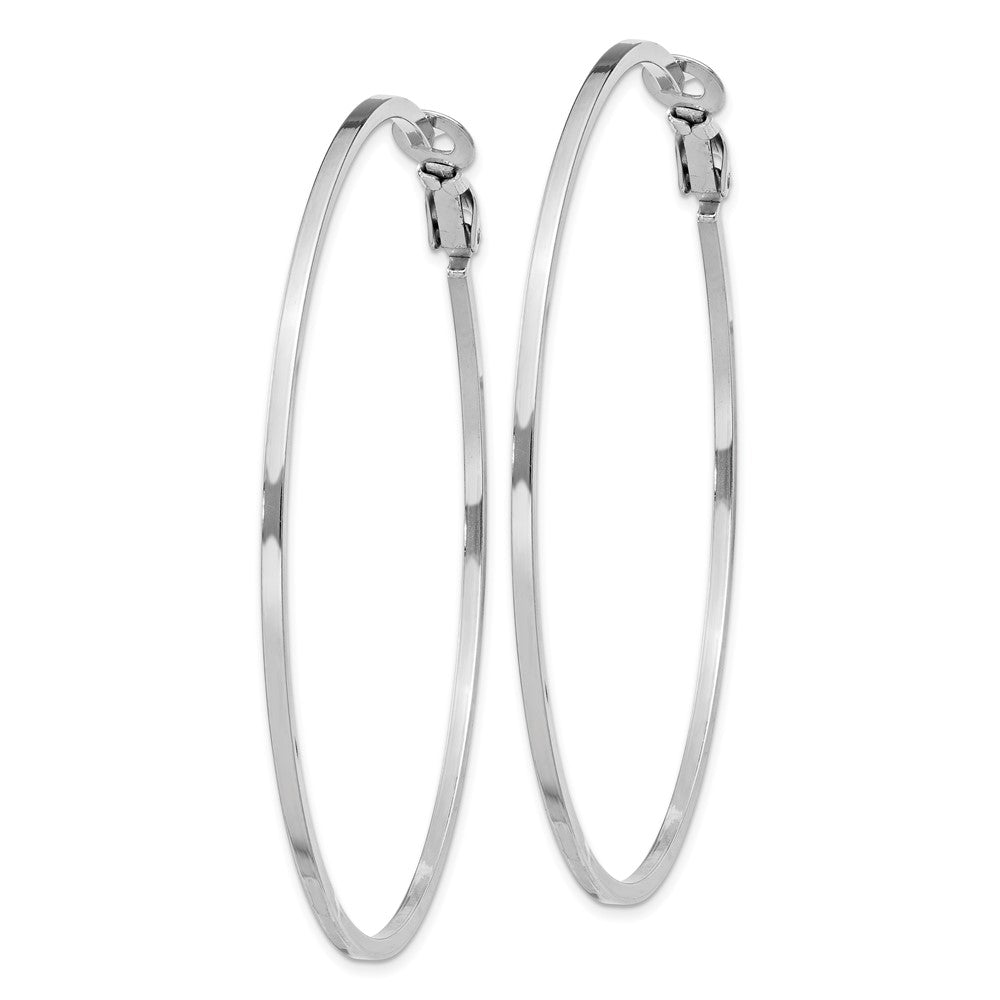Sterling Silver RH-plated 1.5x60mm Omega Back Round Hoop Earrings