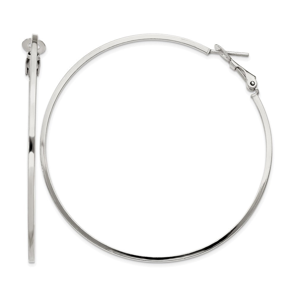 Sterling Silver RH-plated 1.5x60mm Omega Back Round Hoop Earrings