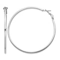Sterling Silver RH-plated 2x60mm Omega Back Round Hoop Earrings