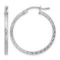 Sterling Silver Rhodium-plated Diamond-cut 2x30mm Square Tube Hoop Earrings