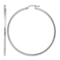 Sterling Silver Rhodium-plated Diamond-cut 2x60mm Square Tube Hoop Earrings
