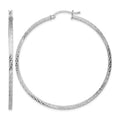 Sterling Silver Rhodium-plated Diamond-cut 2x55mm Square Tube Hoop Earrings