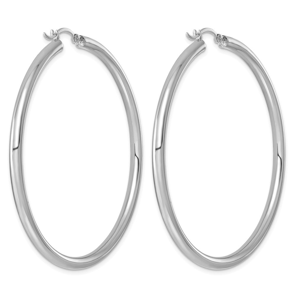 Sterling Silver Rhodium-plated 3mm Round Hoop Earrings