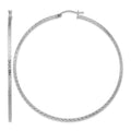 Sterling Silver Rhodium-plated Diamond-cut 2x70mm Square Tube Hoop Earrings