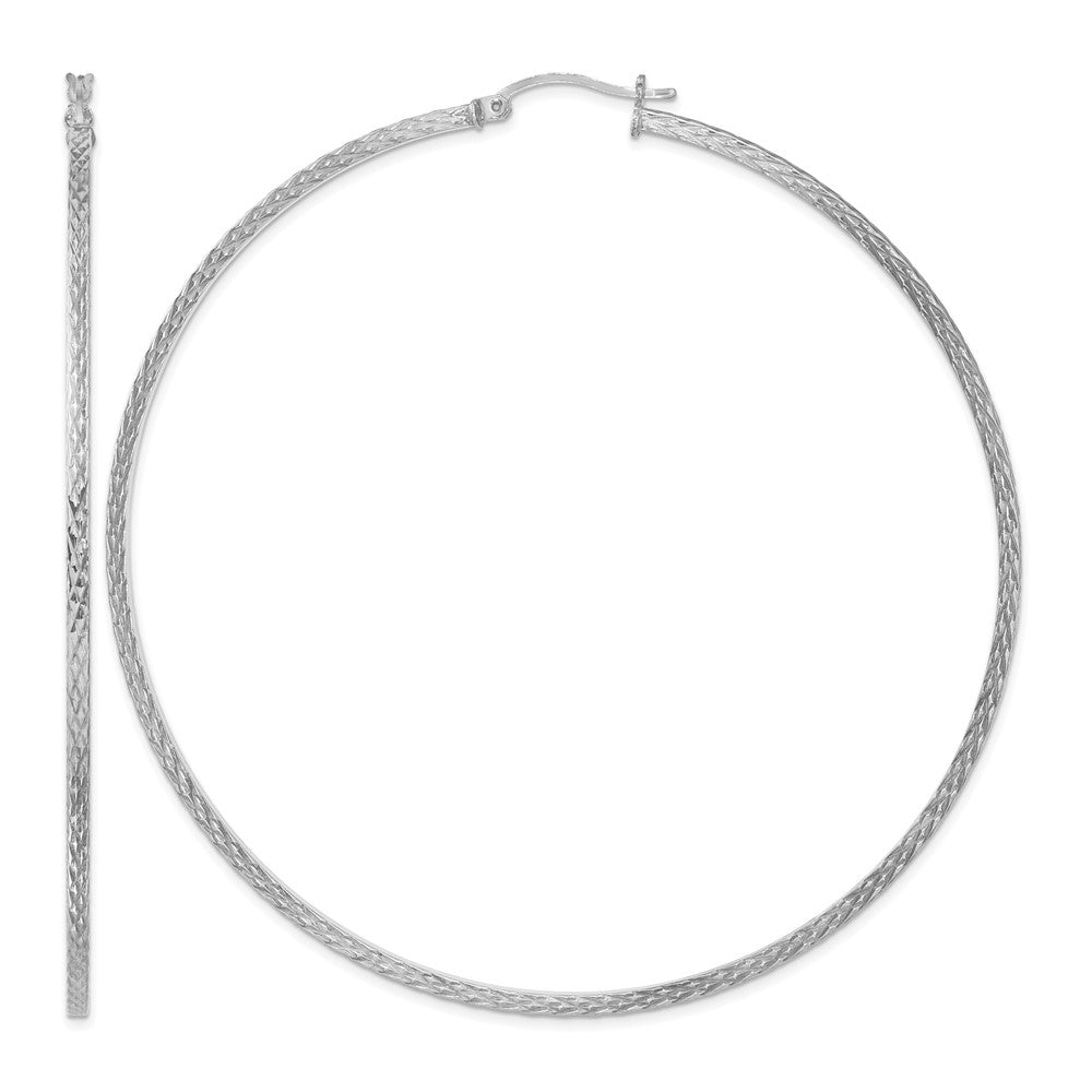 Sterling Silver Rhodium-plated Diamond-cut 2x80mm Square Tube Hoop Earrings