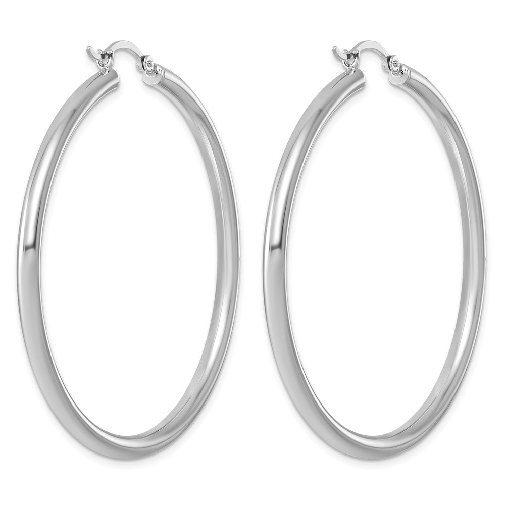 Sterling Silver Rhodium-plated 3mm Round Hoop Earrings