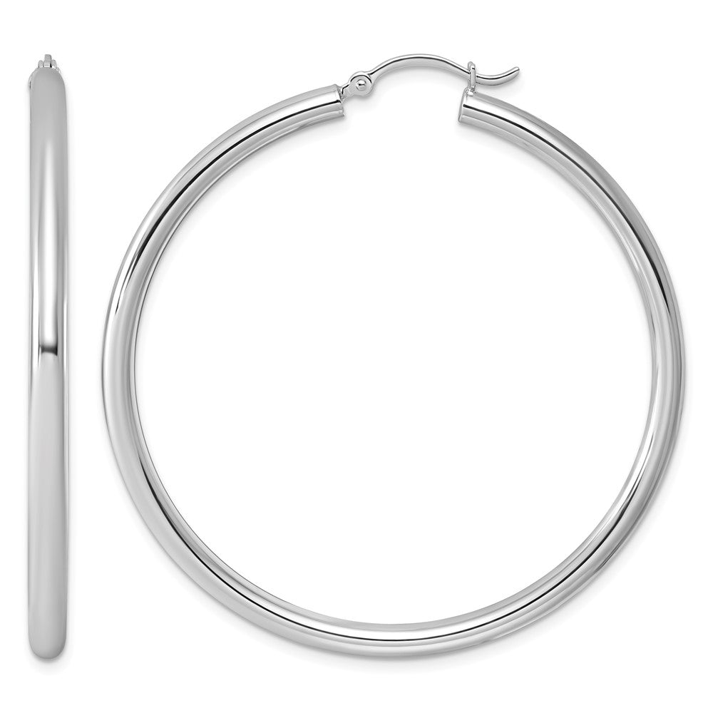 Sterling Silver Rhodium-plated 3mm Round Hoop Earrings