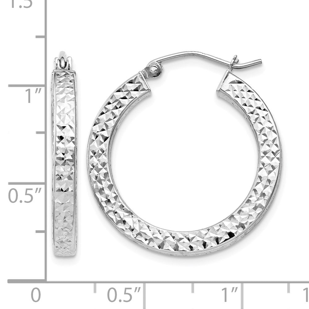 Sterling Silver Rhodium-plated Diamond-cut 3x25mm Square Tube Hoop Earrings