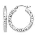 Sterling Silver Rhodium-plated Diamond-cut 3x25mm Square Tube Hoop Earrings