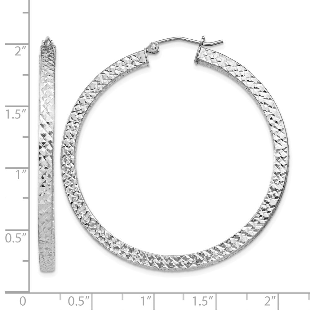 Sterling Silver Rhodium-plated Diamond-cut 3x45mm Square Tube Hoop Earrings