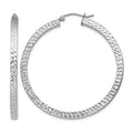 Sterling Silver Rhodium-plated Diamond-cut 3x45mm Square Tube Hoop Earrings