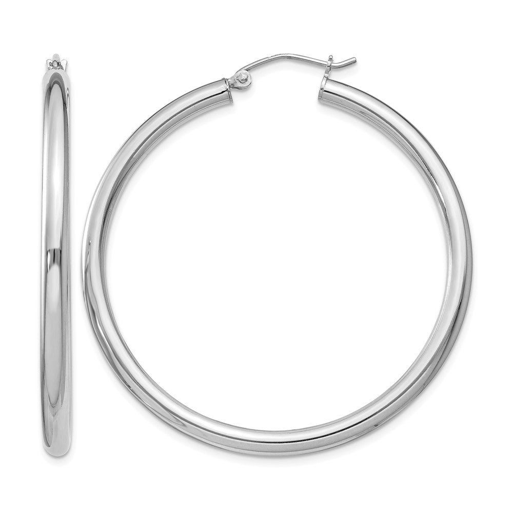 Sterling Silver Rhodium-plated 3mm Round Hoop Earrings