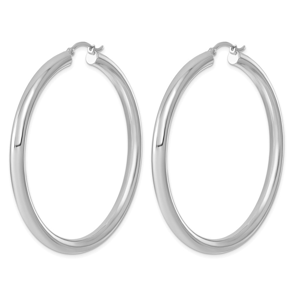 Sterling Silver Rhodium-plated 4mm Round Hoop Earrings