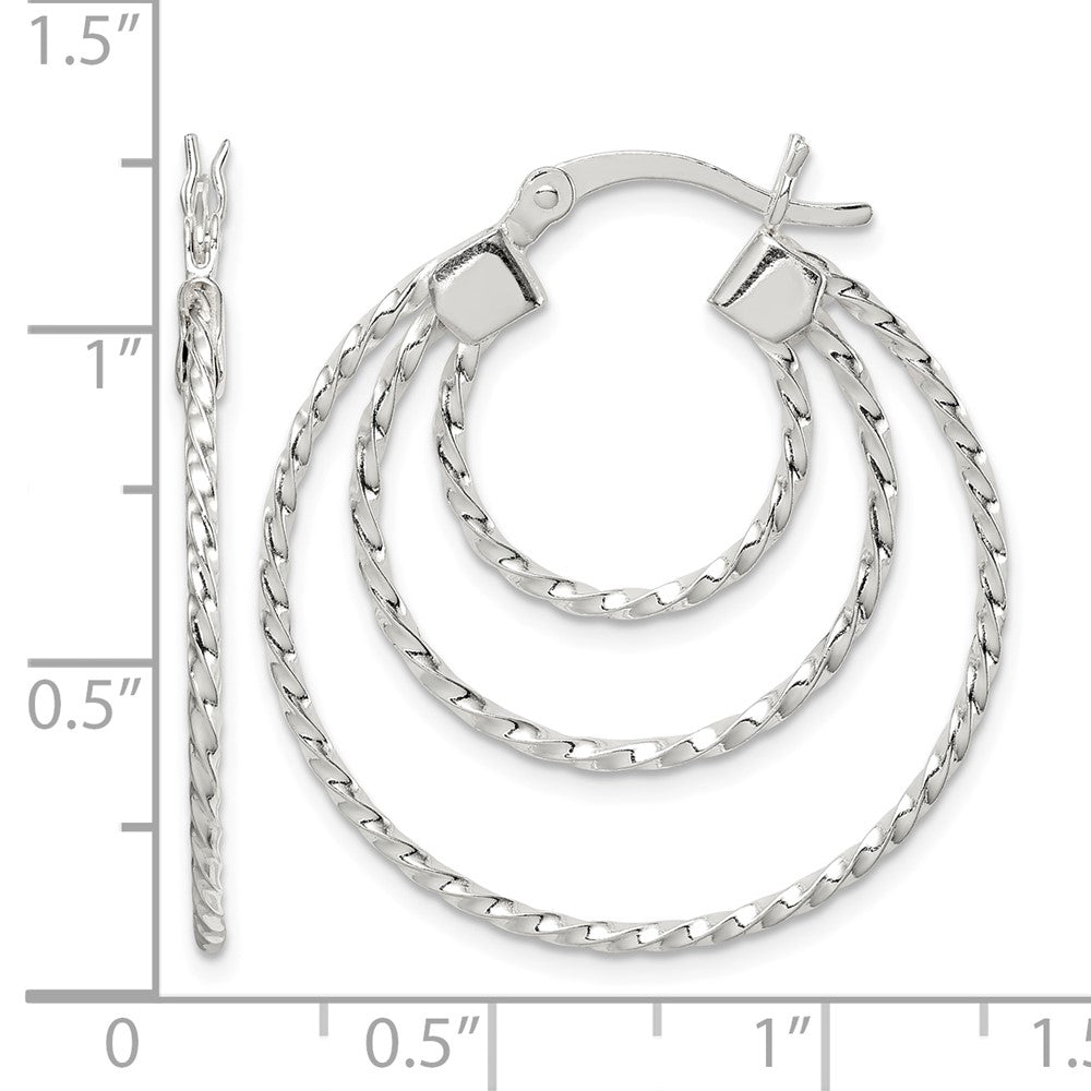 Sterling Silver Textured Triple Hoop Earrings