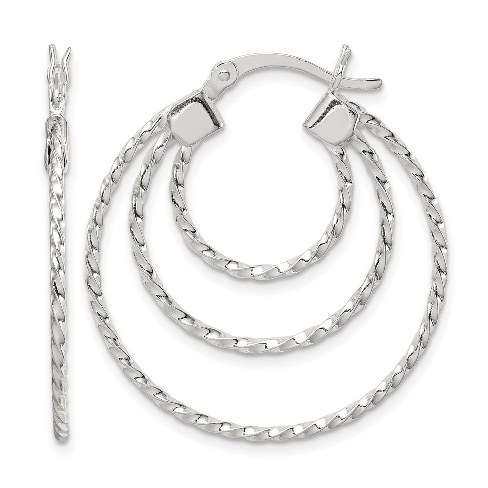 Sterling Silver Textured Triple Hoop Earrings