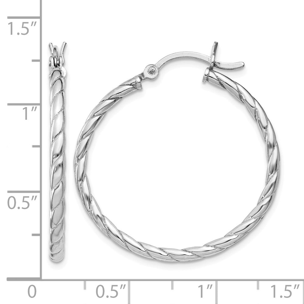 Sterling Silver Rhodium Plated 2x30mm Twisted Hoop Earrings