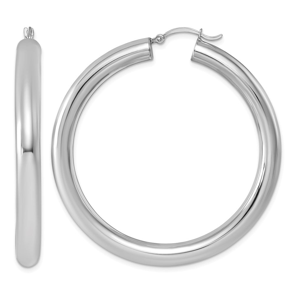 Sterling Silver Rhodium-plated 5mm Round Hoop Earrings