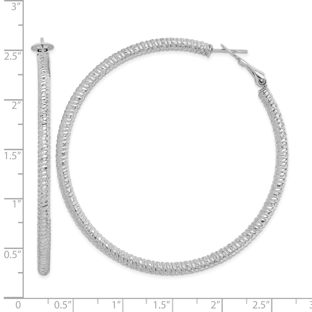 Sterling Silver Rhod-plated 3.25x60mm Omega Back Hoop Earrings