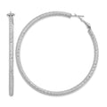 Sterling Silver Rhod-plated 3.25x60mm Omega Back Hoop Earrings
