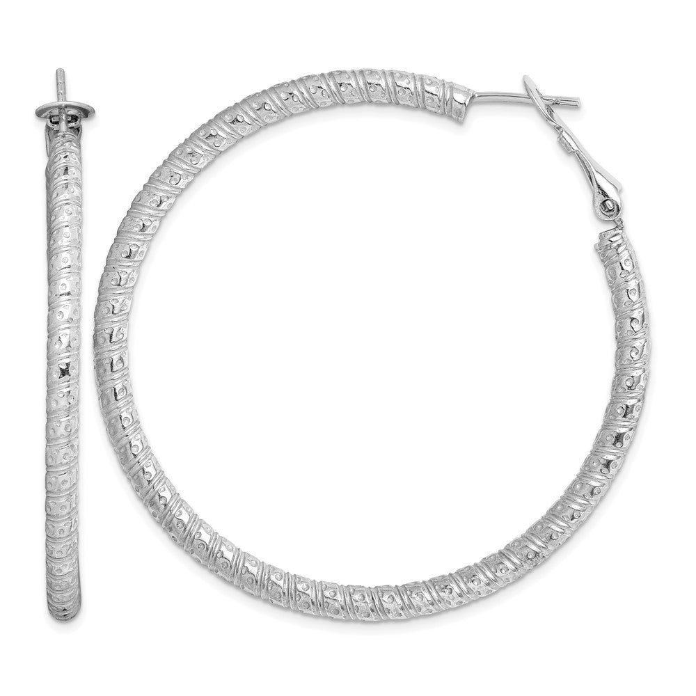 Sterling Silver Rhod-plated 3.25x50mm Omega Back Hoop Earrings
