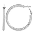 Sterling Silver Rhod-plated 3.25x40mm Omega Back Hoop Earrings