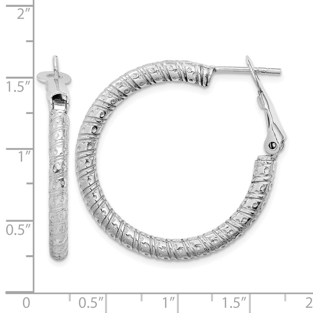 Sterling Silver Rhod-plated 3.25x30mm Omega Back Hoop Earrings
