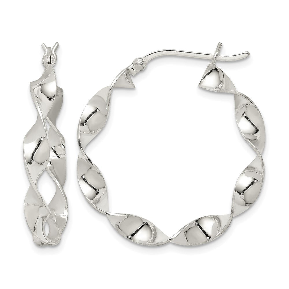 Sterling Silver Twisted 4x30mm Hoop Earrings