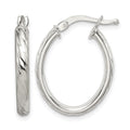 Sterling Silver Rhod-plated Textured 3mm Hollow Oval Hoop Earrings