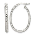 Sterling Silver Rhod-plated Textured 3mm Hollow Oval Hoop Earrings