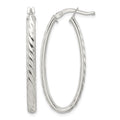 Sterling Silver Rhod-plated Textured 3mm Hollow Oval Hoop Earrings