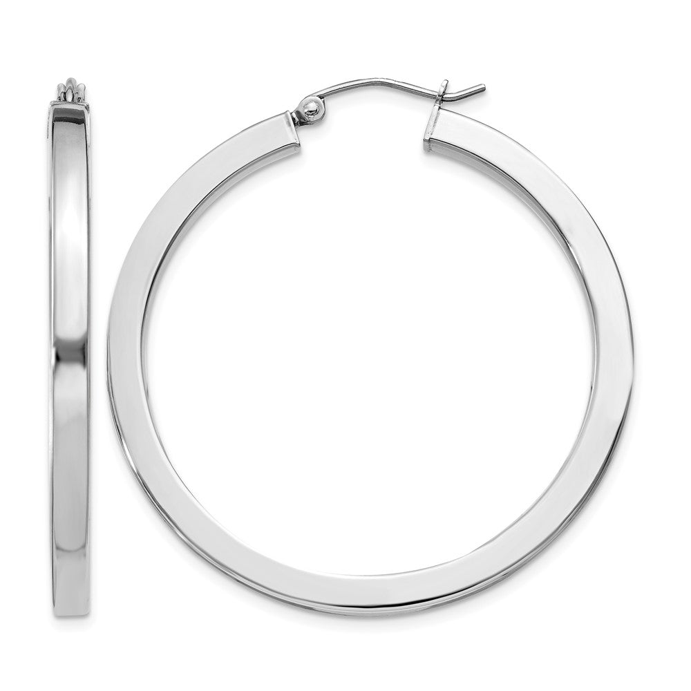 Sterling Silver Rhodium-plated 3x40mm Square Tube Hoop Earrings