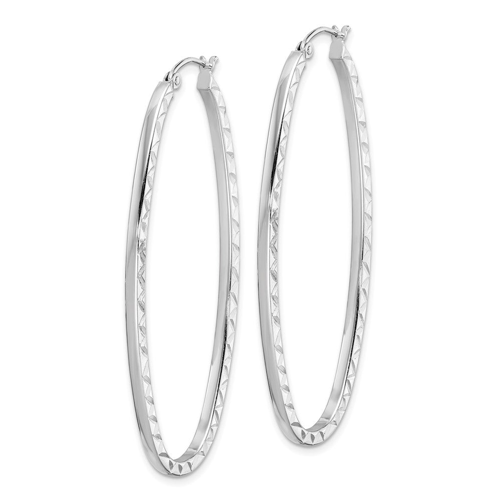 Sterling Silver Rhodium-plated Diamond-cut 2mm Oval Hoop Earrings